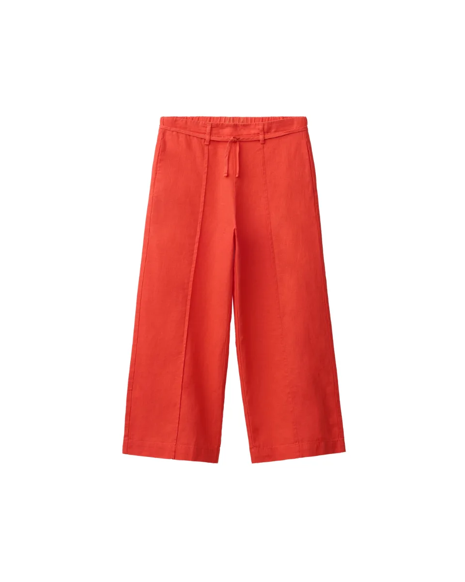 Straight pants with cord and linen - Red