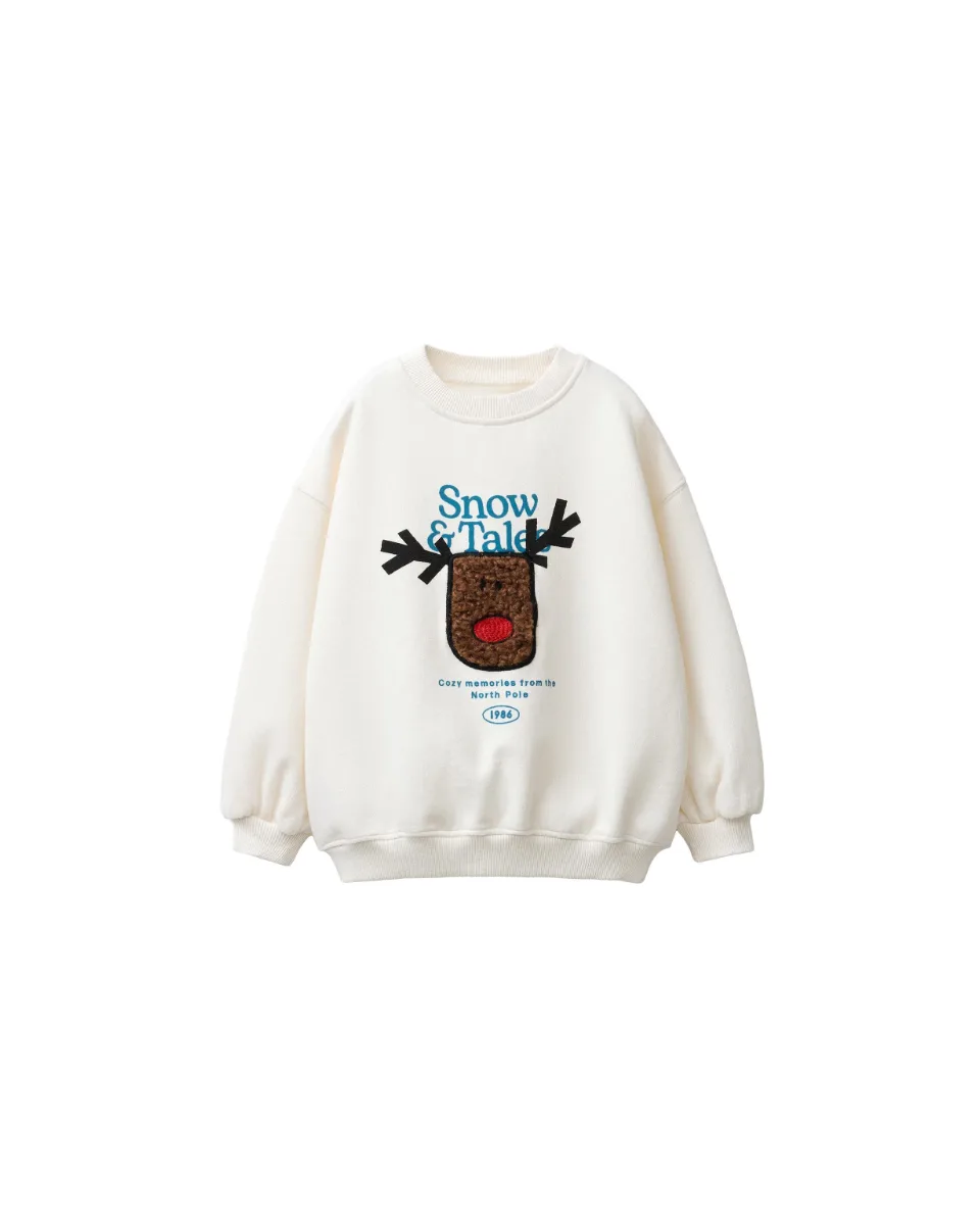 Sudadera parche reno borreguillo - Crema