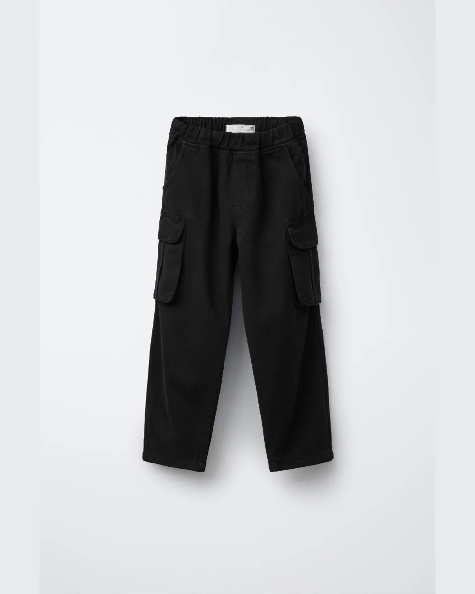 Pantalón barrel sarga bolsillos - Negro