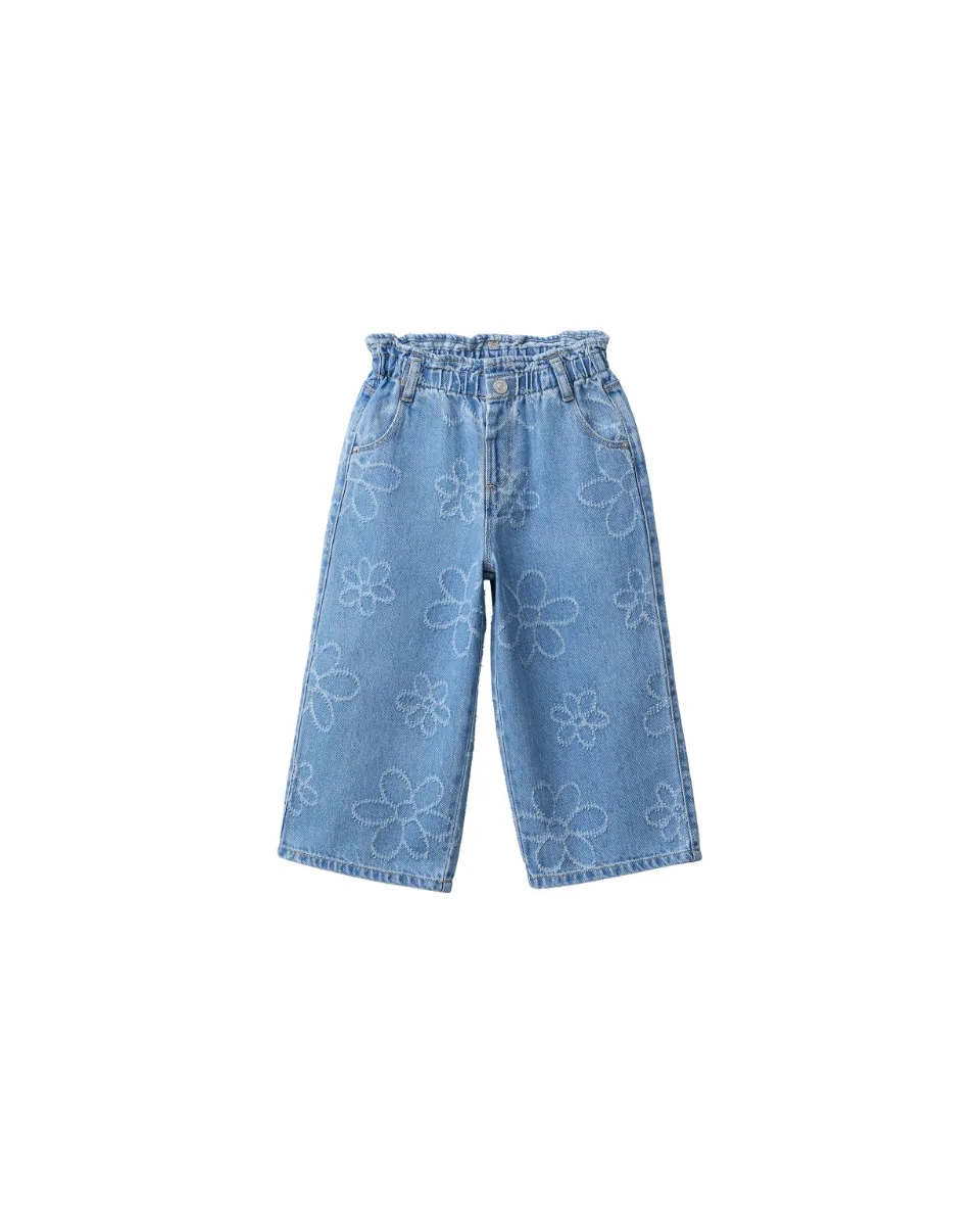 Wide leg jeans with embroidered flowers - Blue