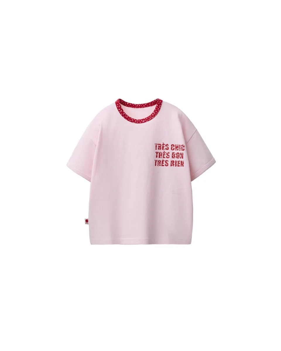 Camiseta estampada texto flores - Rojo