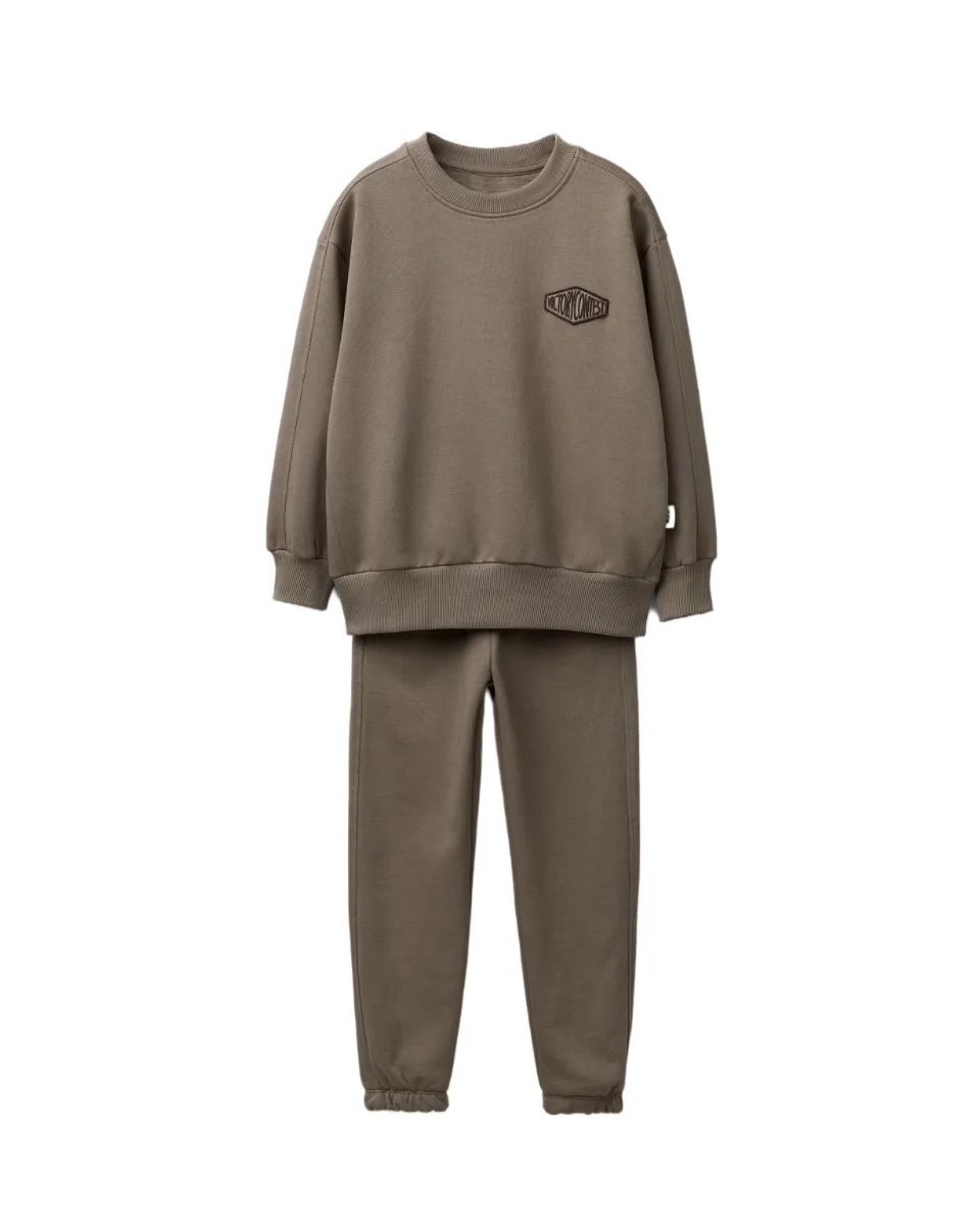 Conjunto sudadera y jogger parche texto - Marrón