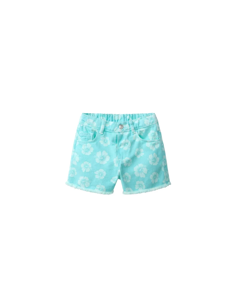 Mom fit twill bermuda shorts with flowers - Turquoise