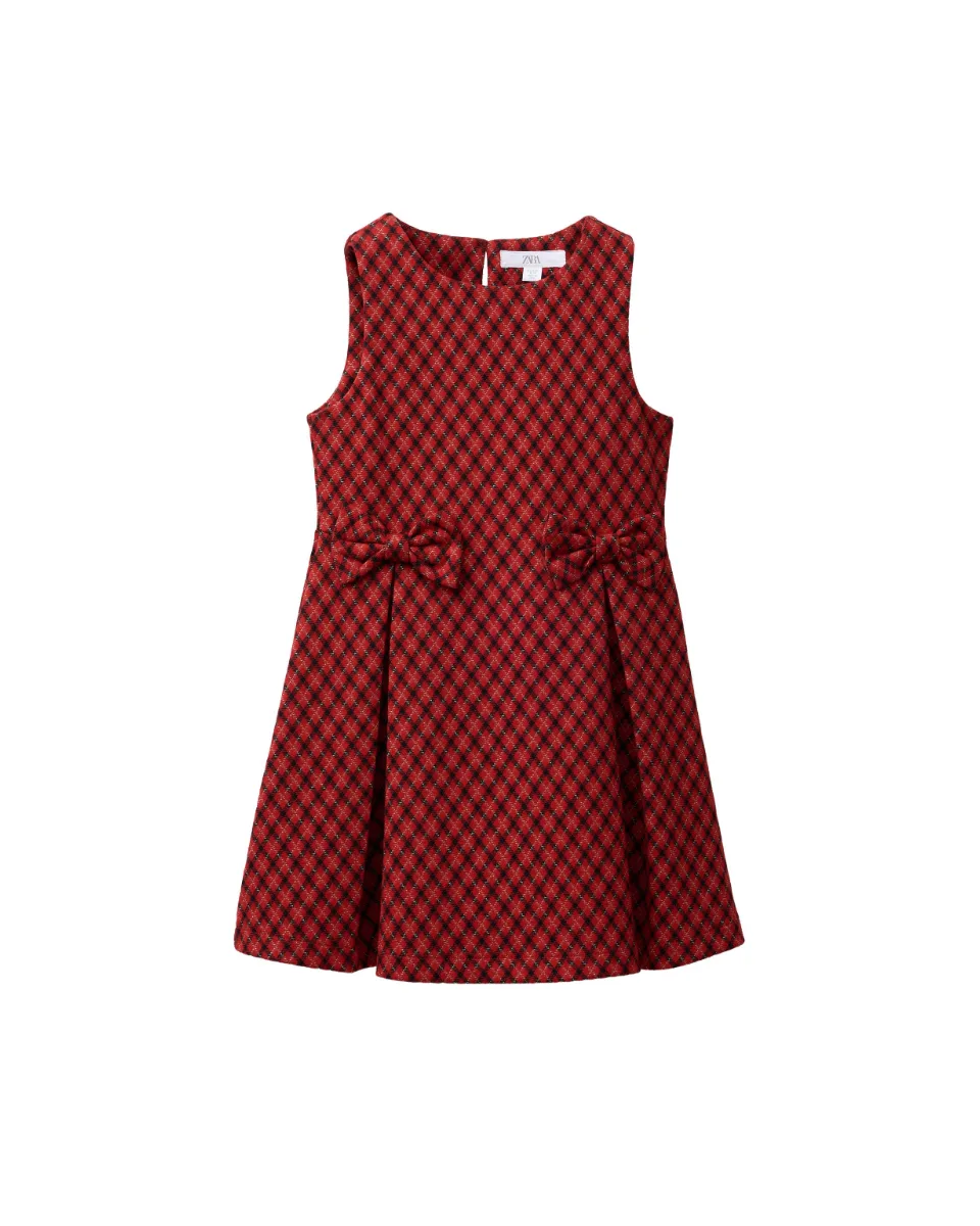 Plaid dress with bows - Red