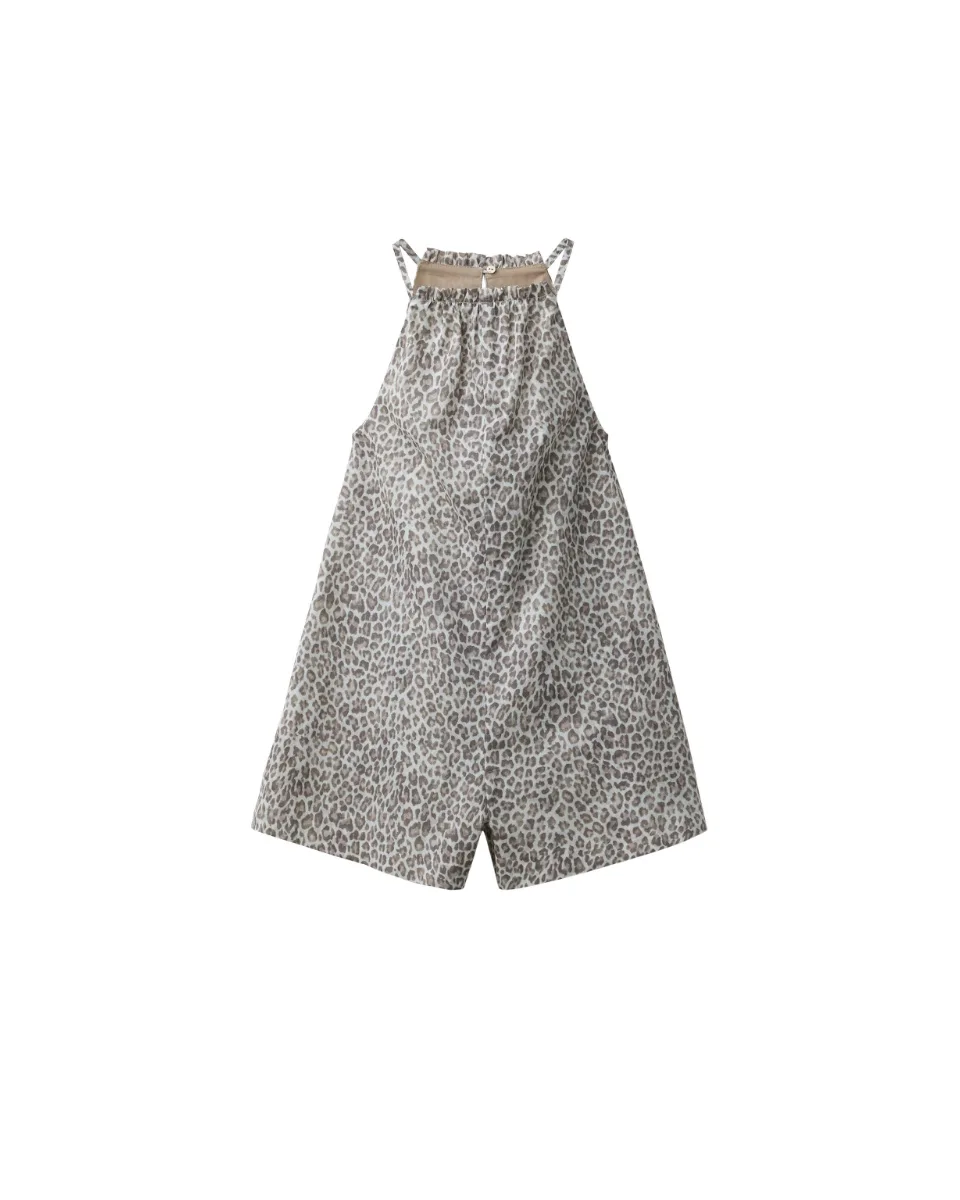 Short animal print jumpsuit - Brown / Cream