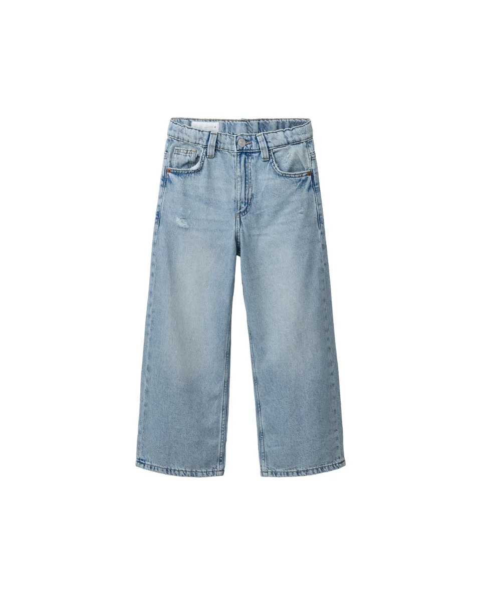 Jeans wide leg texto bordado - Azul claro