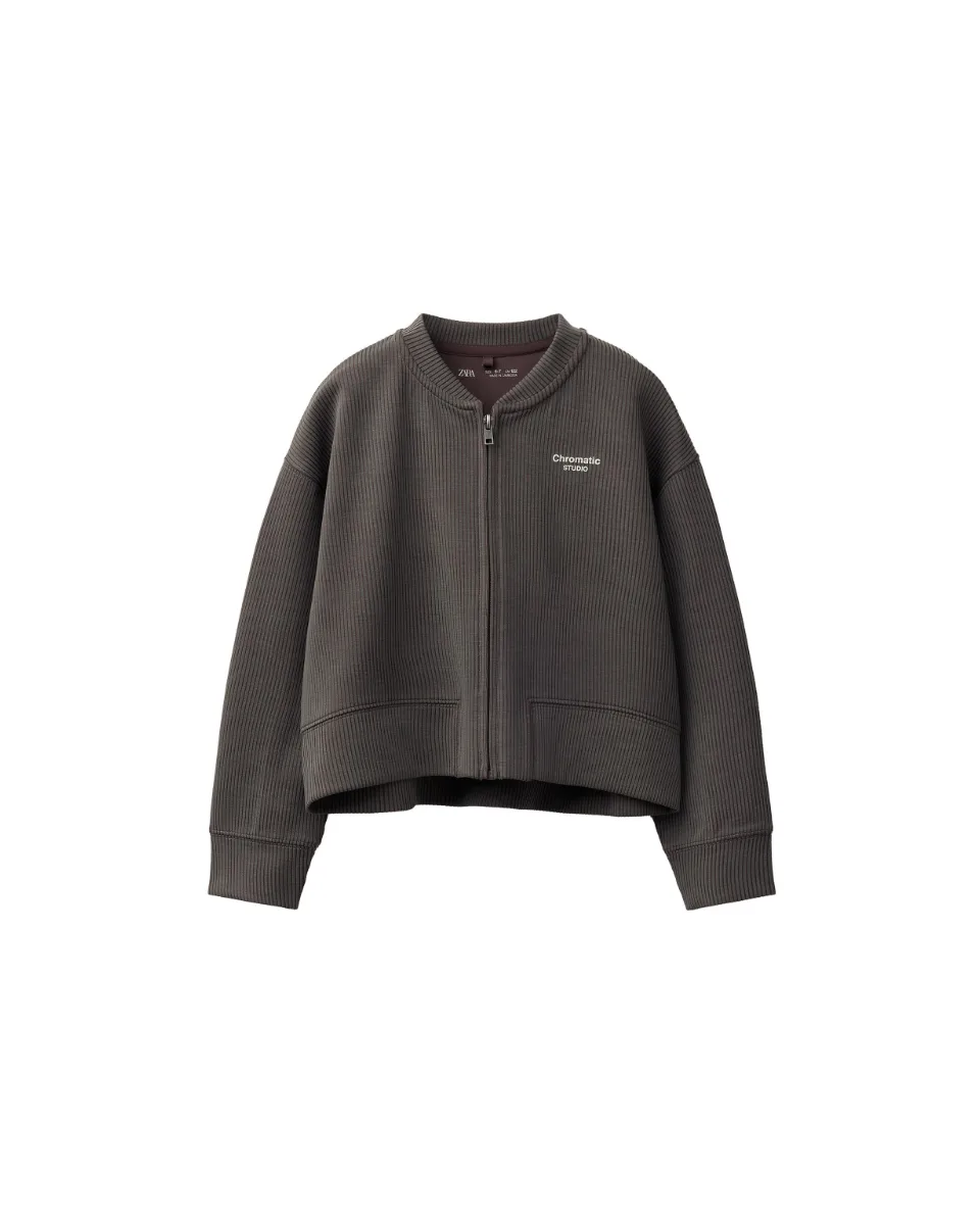 Cazadora bomber rib con modal - Chocolate