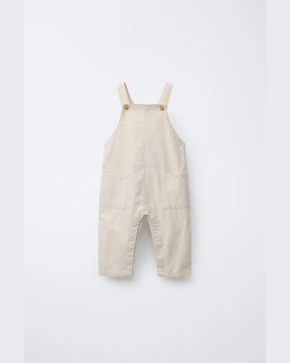 Long overalls with linen - Light beige