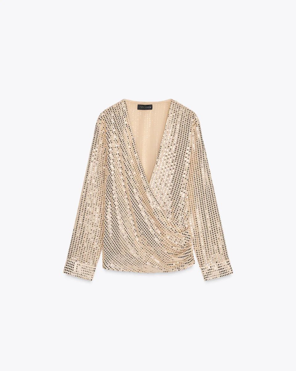 Sequin wrap blouse - Gold