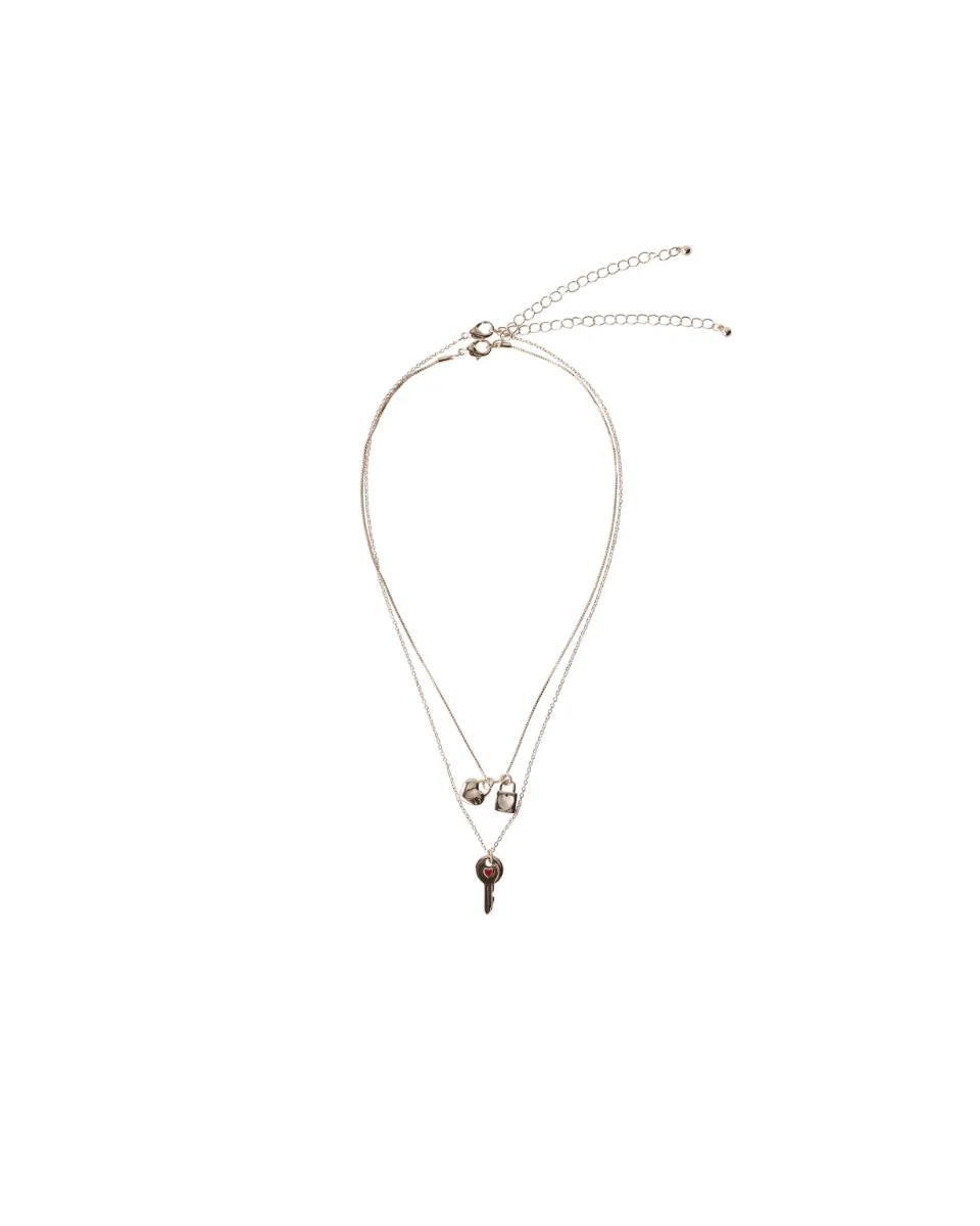 Pack of two key and padlock necklaces - Gold