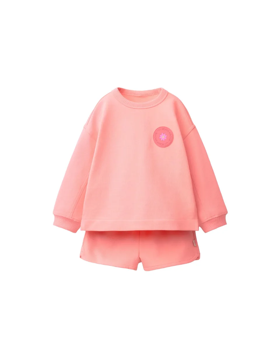 Conjunto sudadera y bermuda parche engomada - Rosa lavado