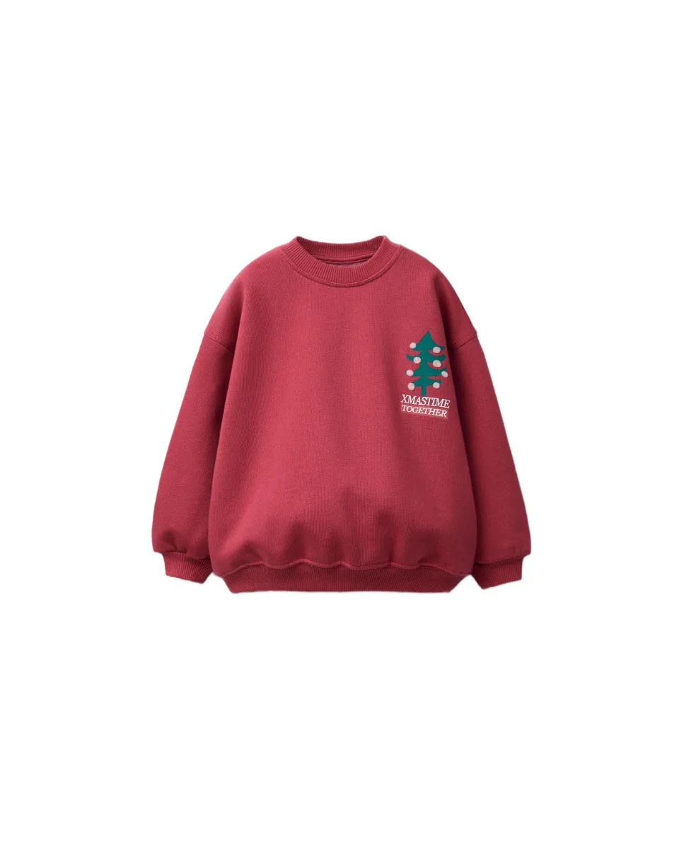 Sweatshirt with flocked tree decoration - Red