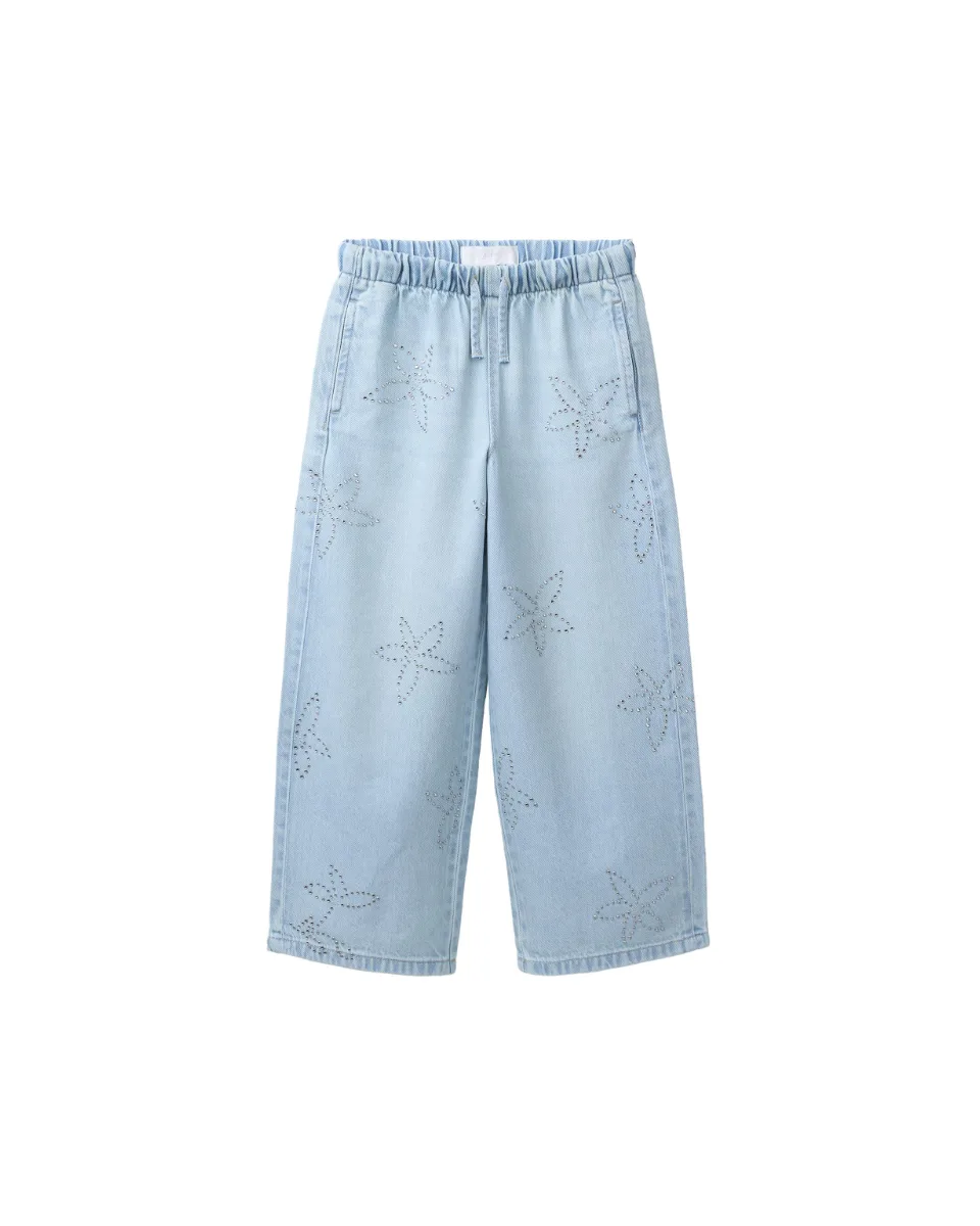 Jeans wide leg strass - Azul