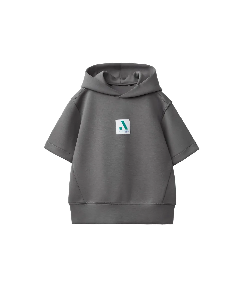 Short sleeve sporty hooded sweatshirt with modal - Anthracite gray