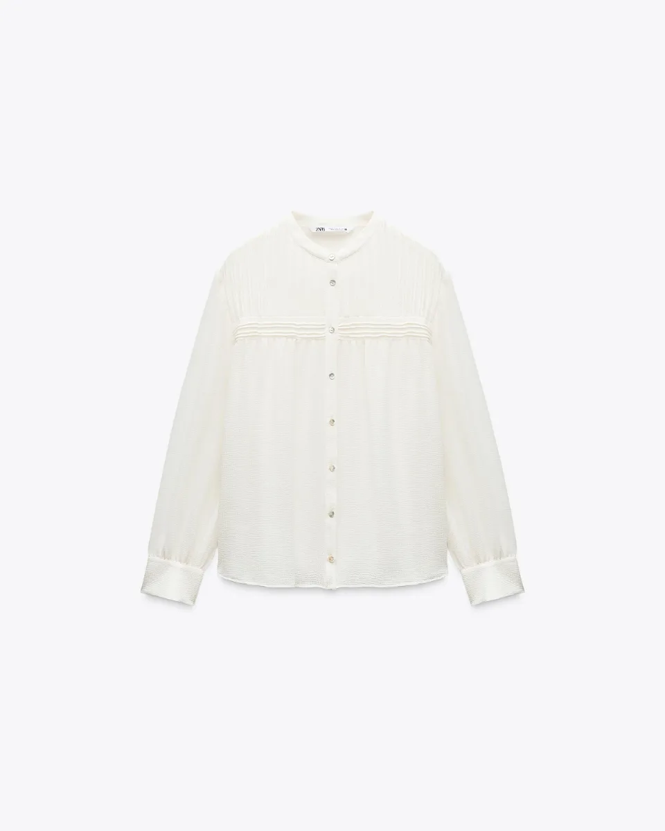 Camisa semitransparente jaretas - Crema