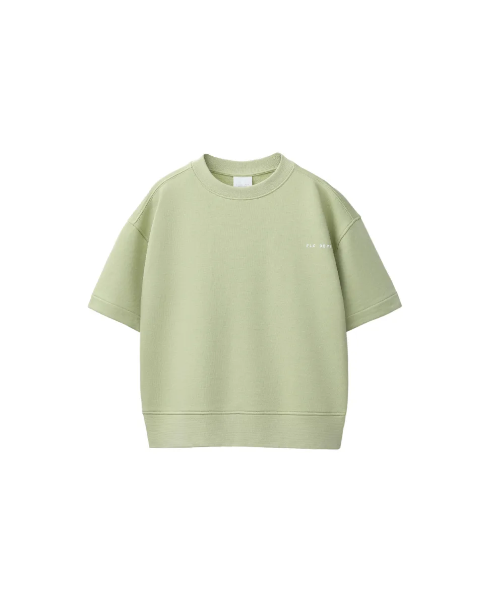 Sudadera manga corta texto relieve - Verde lavado