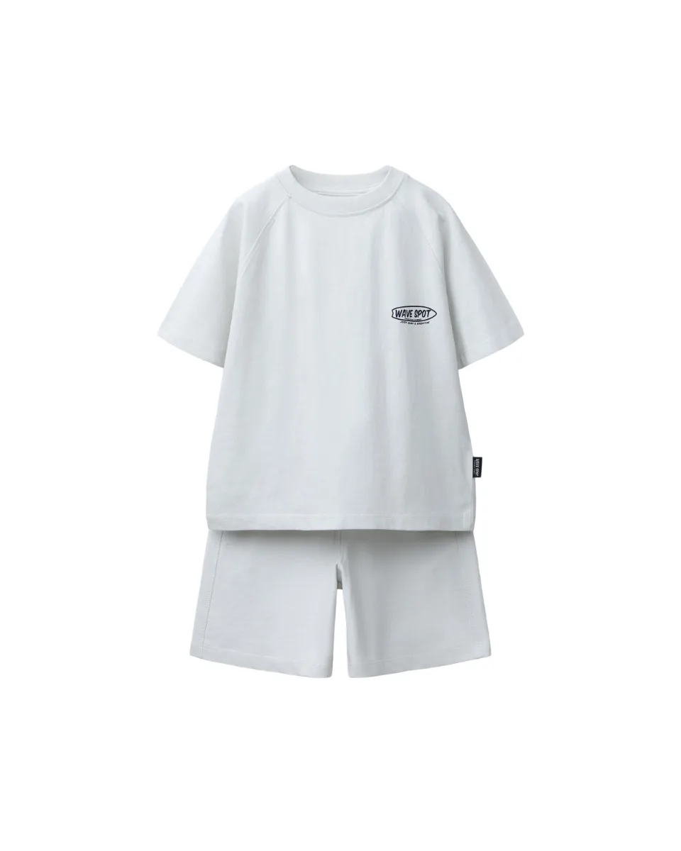 Text T-shirt and bermuda shorts set - Stone