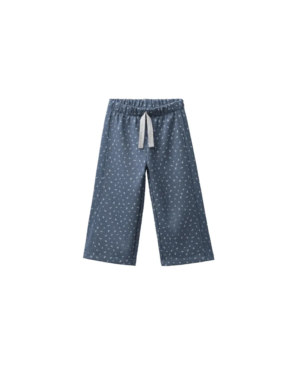 Pantalón felpa wide leg flores - Azul