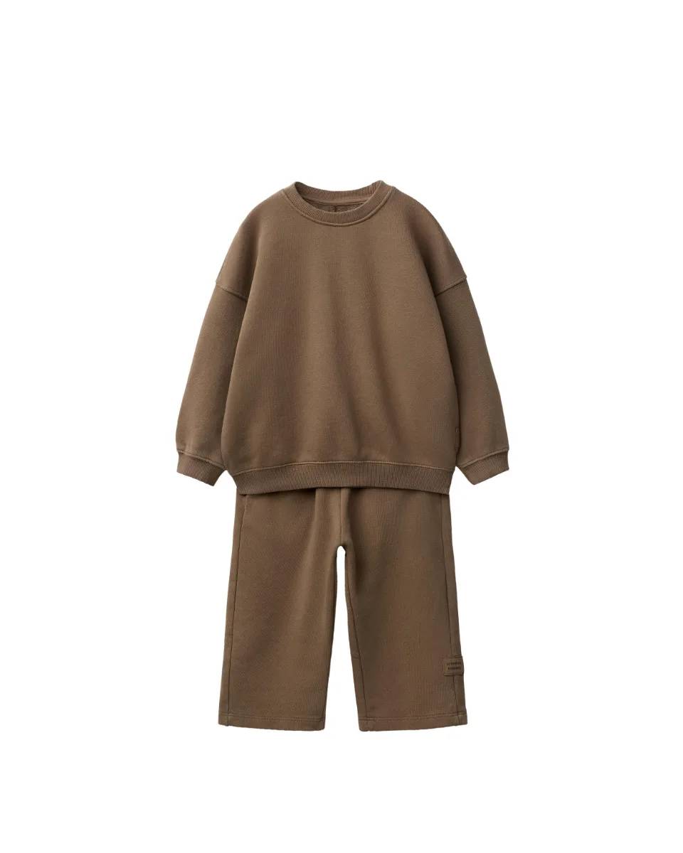 Conjunto sudadera y pantalón wide leg etiqueta - Marrón claro