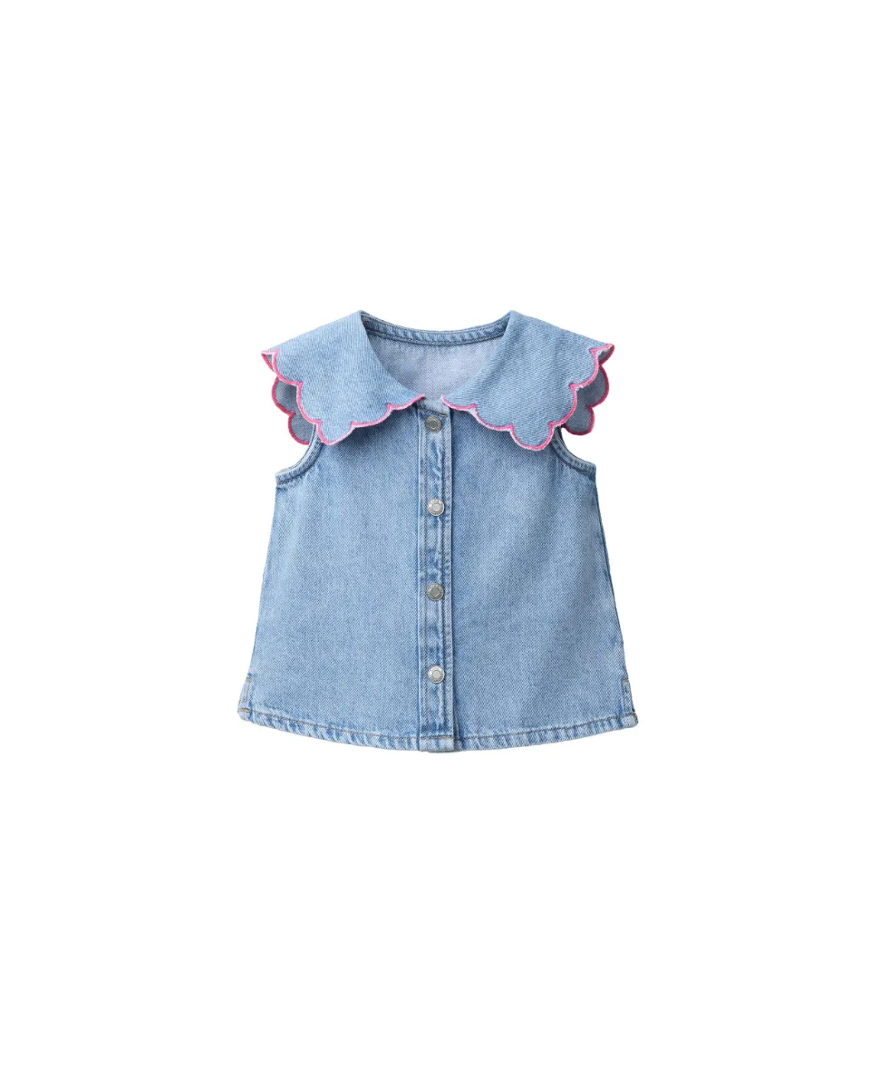 Top denim ondas - Azul medio