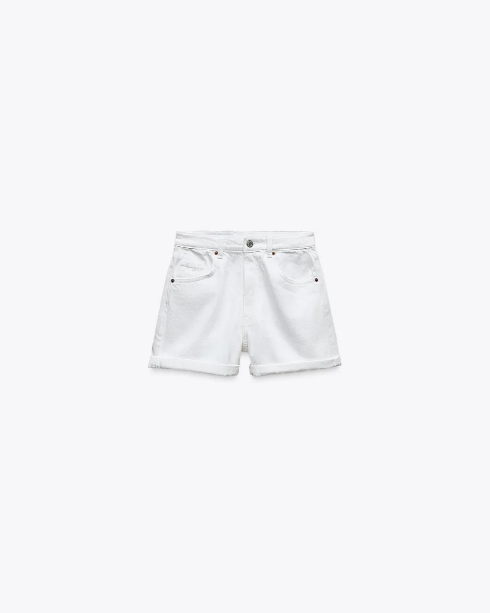 TRF mom fit high-rise denim bermuda shorts - White