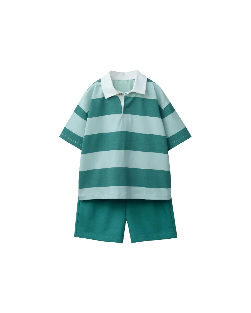 Conjunto polo rayas y bermuda - Azul / Verde