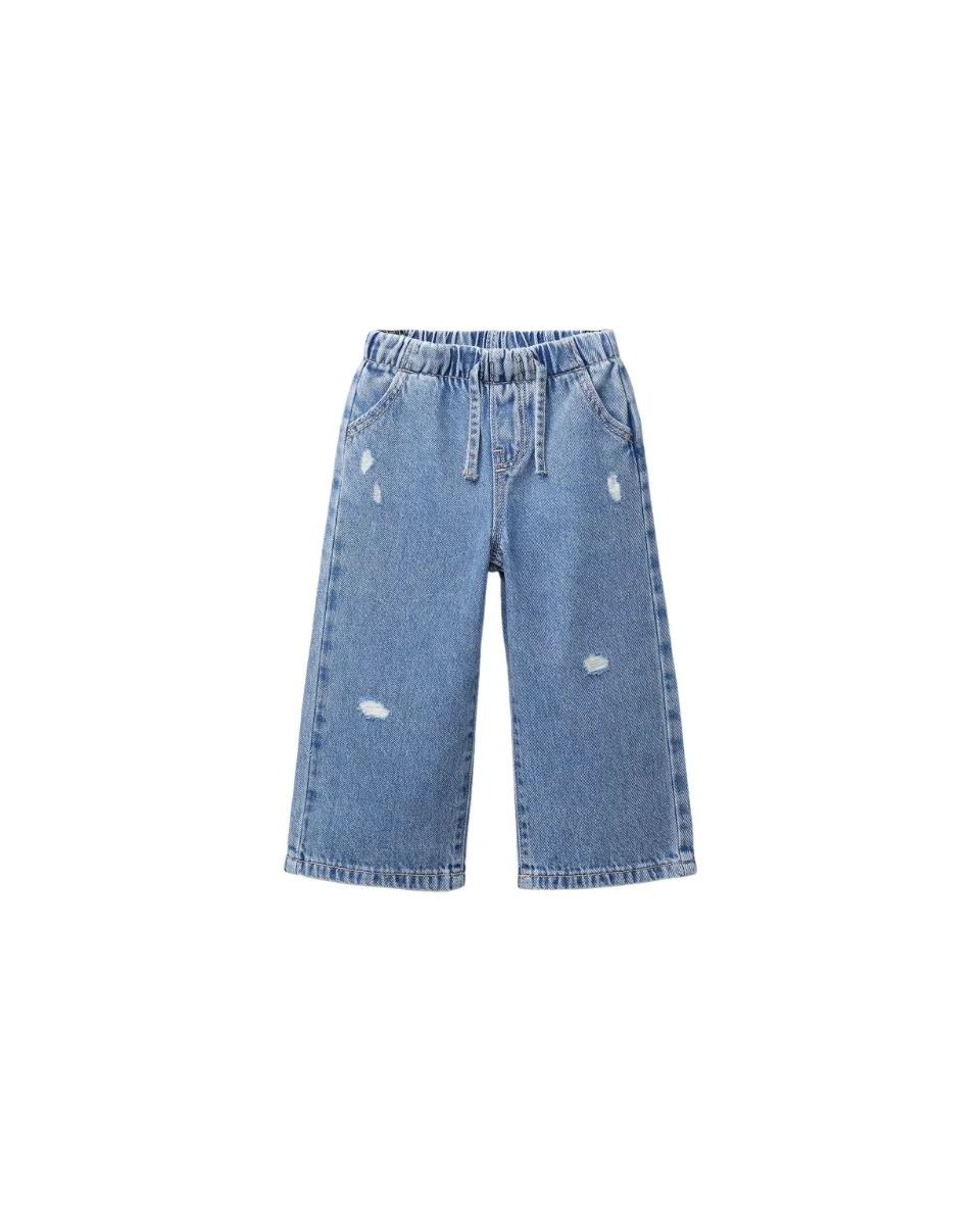 Ripped fluid wide leg jeans - Medium blue
