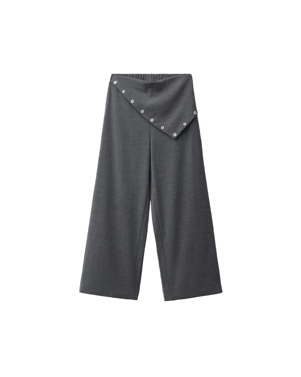 Pantalón wide leg pareo botones - Gris