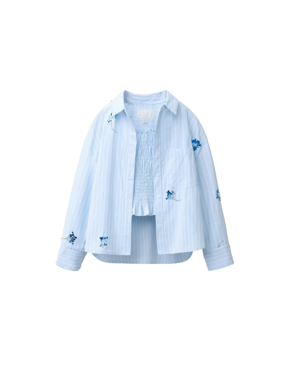 Camisa y top rayas flores lentejuelas - Azul