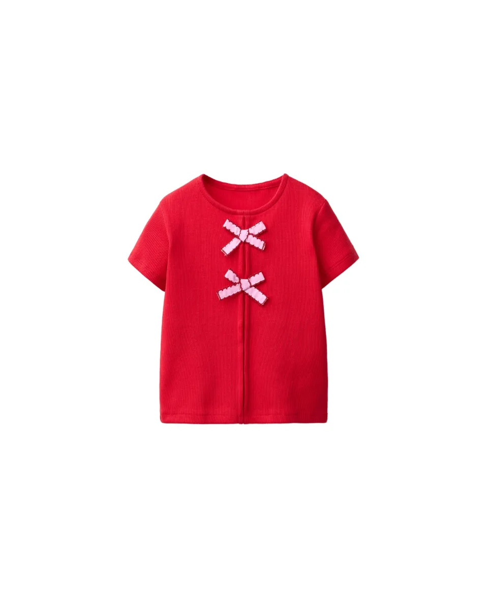 Camiseta rib lazos - Rojo