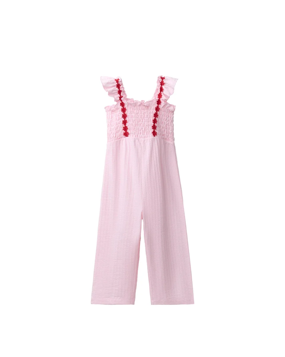 Long floral textured jumpsuit - Pink