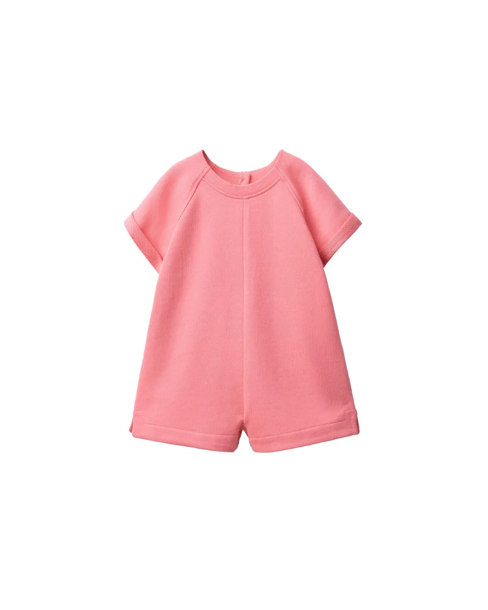 Short plain terry jumpsuit - Bright coral